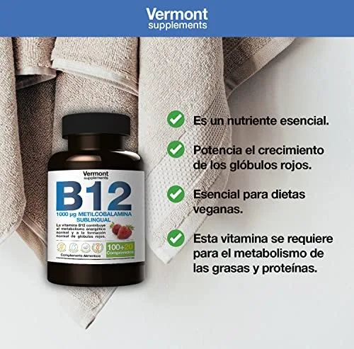 Vermont Supplements ▫️ Vitamina B12 Sublingual 1000 mcg - 120 Comprimidos com Sabor a Morango | Suplemento vitamínico com metilcobalamina para o desenvolvimento celular, que favorece a produção de energia | 4