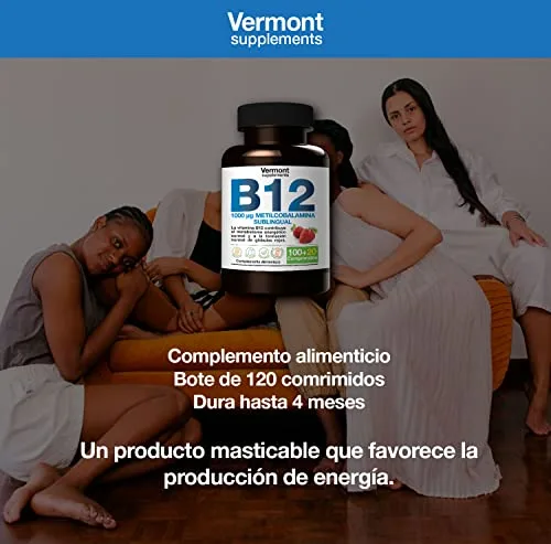 Vermont Supplements ▫️ Vitamina B12 Sublingual 1000 mcg - 120 Comprimidos com Sabor a Morango | Suplemento vitamínico com metilcobalamina para o desenvolvimento celular, que favorece a produção de energia | 5