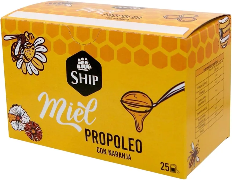 Marabans Coffee & Tea ▫️ Ship - Infusão de própolis com mel - Caixa de 25 unidades - Sabor a laranja - Contribui para o bem-estar respiratório - Fortalece o sistema imunitário - Propriedades antibacterianas