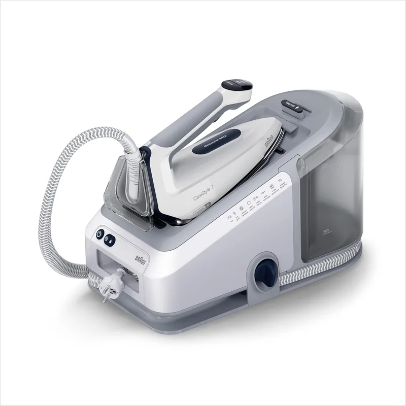 Braun ▫️ CareStyle 7 IS7262GY, Centro de engomar com gerador de vapor profissional, FreeGlide 3D, iMode e iCare, engomar vertical, Ultimate FastClean, depósito amovível de 2 L, 2700 W, roxo