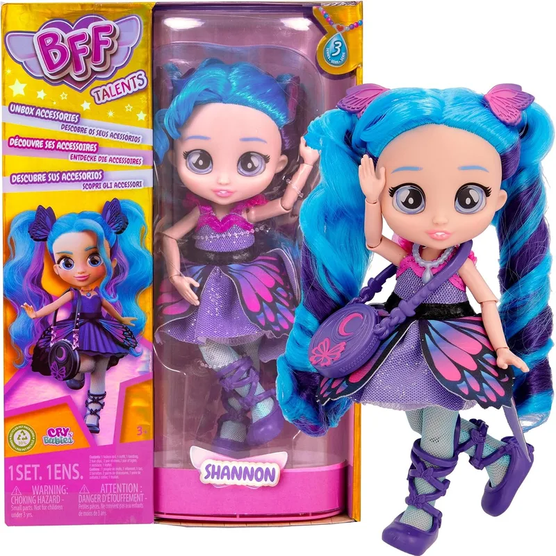 BFF BY CRY BABIES ▫️ BFF BY BEBÉS LLORONES Shannon - Boneca colecionável de moda com cabelo comprido, roupa de tecido e 9 acessórios - Excelente presente para meninos e meninas com mais de 5 anos