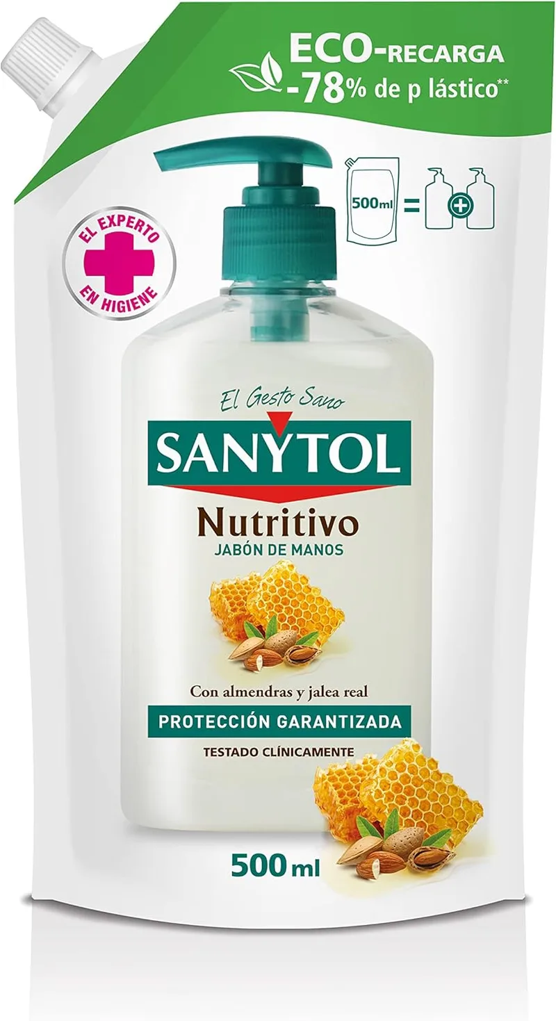 Sanytol ▫️ Eco Refil Sabonete Nutritivo para as Mãos, Com Ingredientes Naturais, Hidrata e Repara, Proteção Total Contra Agentes Externos, Embalagem de Alta Resistência, Clinicamente Testado - 500 ml