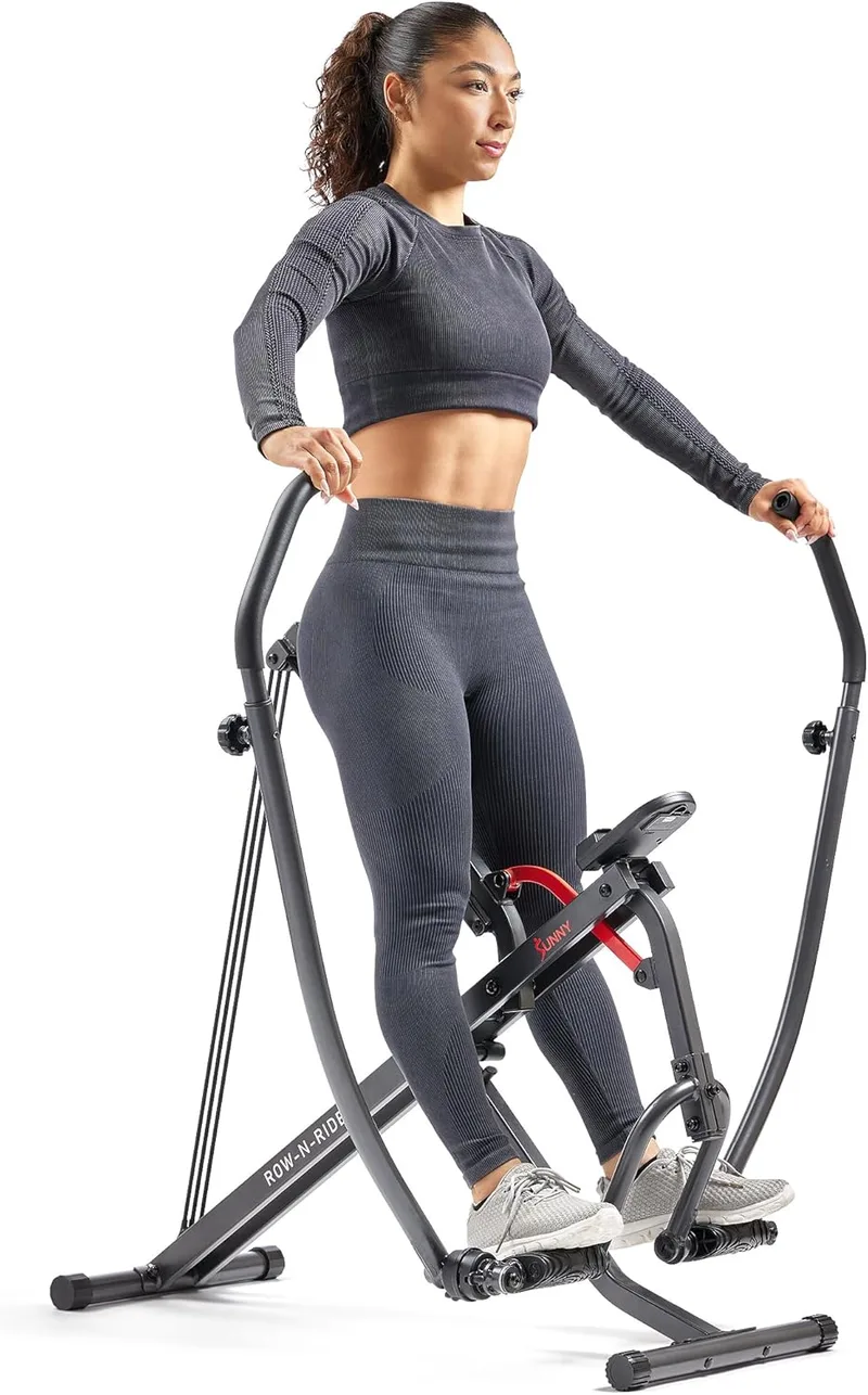 Sunny Health & Fitness ▫️ Máquina de remo inteligente e compacta Full-Motion, de baixo impacto, com calha extra-longa e aplicação SunnyFit® opcional. Conectividade Bluetooth melhorada.