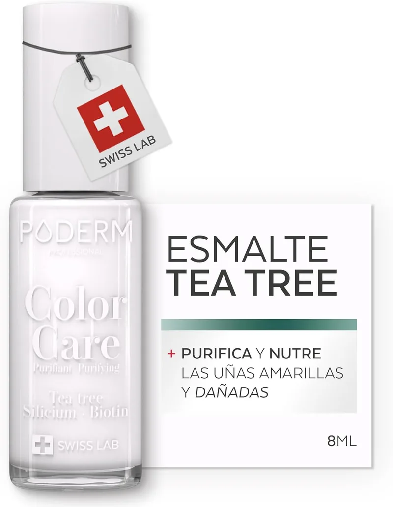 PODERM ▫️ Esmalte para Cuidados das Unhas com Árvore do Chá - Branco Francês | Swiss Lab - 8 ml | Enriquecido com Árvore do Chá, Silício e Biotina | Purifica, clareia e nutre as unhas amareladas | Criado por uma podóloga