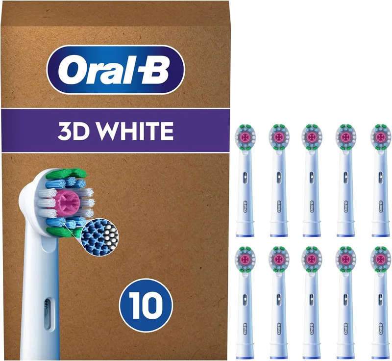 Oral-B ▫️ 3D White Cabeças de substituição originais, branco, embalagem de 10 - Recambios para a escova de dentes elétrica Pro, com copo polidor para eliminar manchas superficiais, efeito branqueador