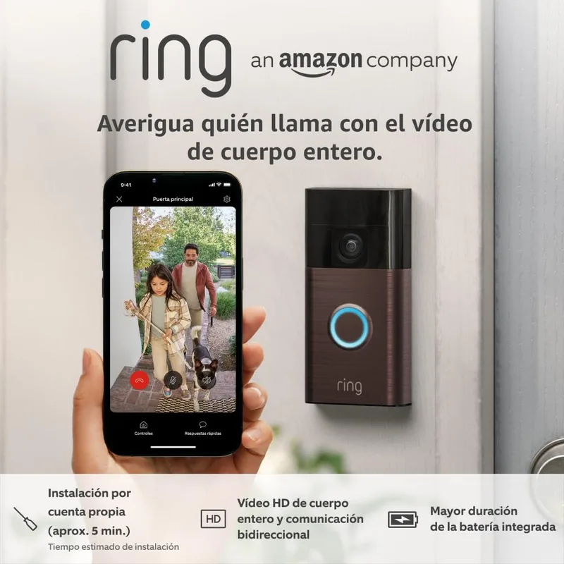 Ring ▫️ Videoporteiro com bateria (Battery Video Doorbell) (2024), com vídeo HD de corpo inteiro, instalação fácil por conta própria (5 min) | com bateria integrada | 30 dias grátis Home