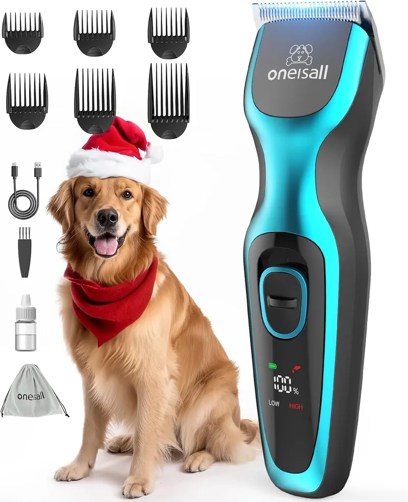 oneisall ▫️ Aparador de pêlos silencioso para cães, aparador de pêlos profissional para cães e gatos, aparador de pêlos elétrico para animais de estimação com um potente motor de 7000RPM, adequado para pêlos grossos/cacheados de animais de estimação