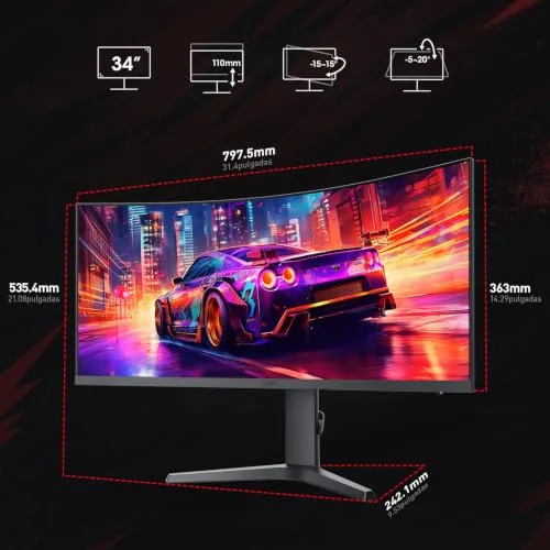 KOORUI ▫️ Monitor de jogos de 34 polegadas, curvo, 200 Hz, WQHD, HDR400, PIP, PBP, HDMI/DP 6