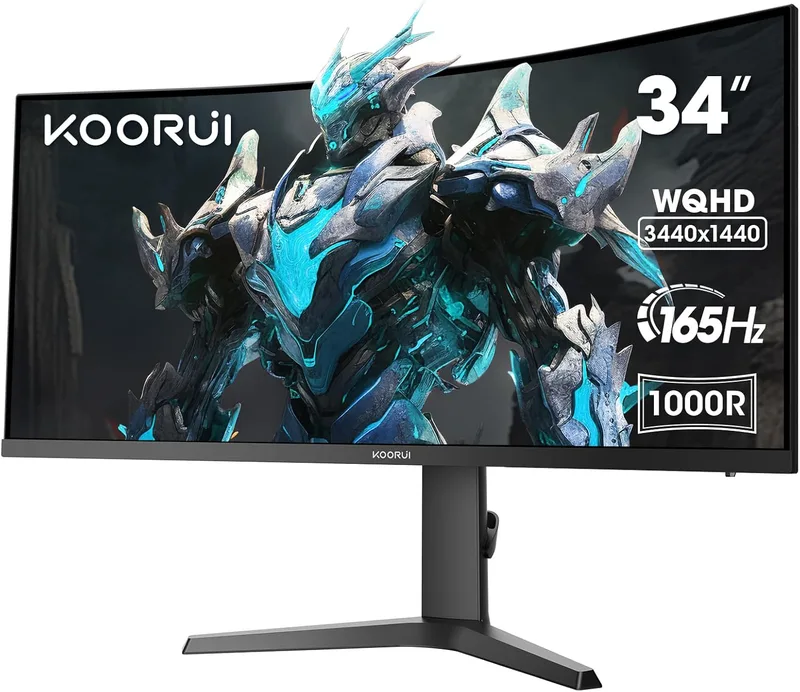 KOORUI ▫️ Monitor UltraWide Curvo 34'', UWQHD 3440x1440, 180Hz, 1ms, 21:9, HDR400, 3000:1, 1000R, DCI-P3 90%, Adaptive Sync, 2xHDMI, Display Port, VESA 75 * 75mm