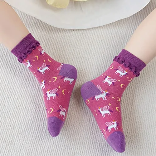Cirorld ▫️ Meias Divertidas para Meninas, Meias com Animais: Unicórnio, Sereia e Listras, Meias Coloridas de Algodão para Meninas, Meias sem Costuras para Meninos, 2-11 anos, 6 pares 3