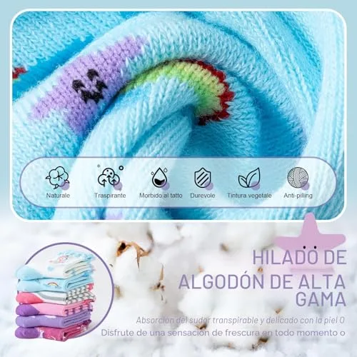 Cirorld ▫️ Meias Divertidas para Meninas, Meias com Animais: Unicórnio, Sereia e Listras, Meias Coloridas de Algodão para Meninas, Meias sem Costuras para Meninos, 2-11 anos, 6 pares 4