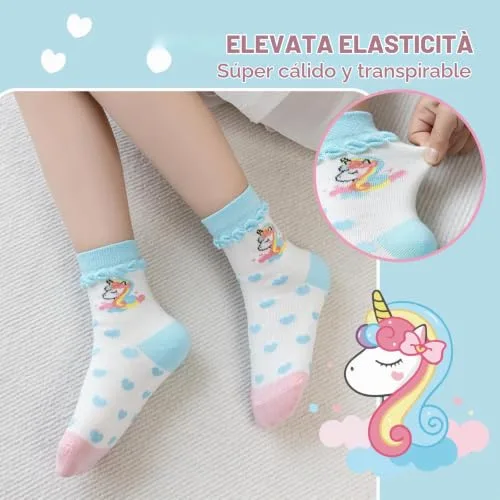 Cirorld ▫️ Meias Divertidas para Meninas, Meias com Animais: Unicórnio, Sereia e Listras, Meias Coloridas de Algodão para Meninas, Meias sem Costuras para Meninos, 2-11 anos, 6 pares 5