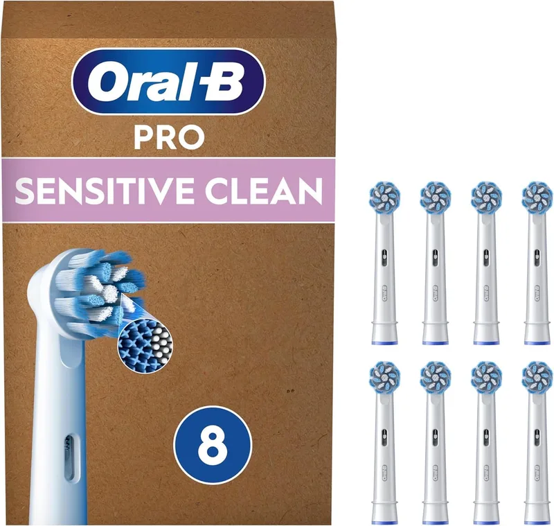 Oral-B ▫️ Pro Sensitive Clean - Cabeças de substituição originais, brancas, embalagem de 8 - Recambios para escova de dentes elétrica Pro, cerdas ultra-suaves para gengivas sensíveis, embalagem de cartão
