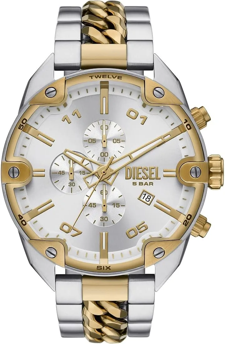 Diesel ▫️ Relógio Spiked para homem, movimento cronógrafo de quartzo com bracelete em aço inoxidável