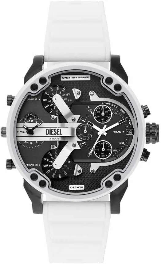 Diesel ▫️ Relógio Mr. Daddy para homem, movimento de quartzo multifunções com bracelete em pele, nylon ou silicone