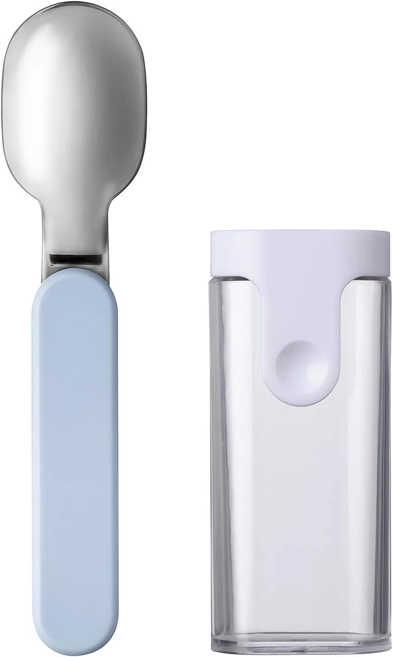 Mepal ▫️ Colher dobrável Ellipse - Colher reutilizável para viagem - Colher dobrável para iogurte - Talheres de viagem - Inclui estojo de transporte - Aço inoxidável - Azul nórdico