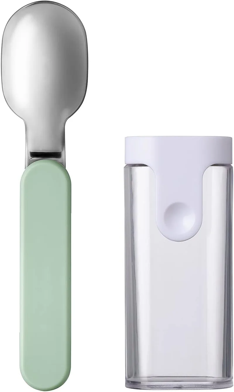 Mepal ▫️ Colher dobrável Ellipse - Colher reutilizável para levar - Colher dobrável para iogurte - Talheres de viagem - Inclui estojo - Aço inoxidável - Nordic sage