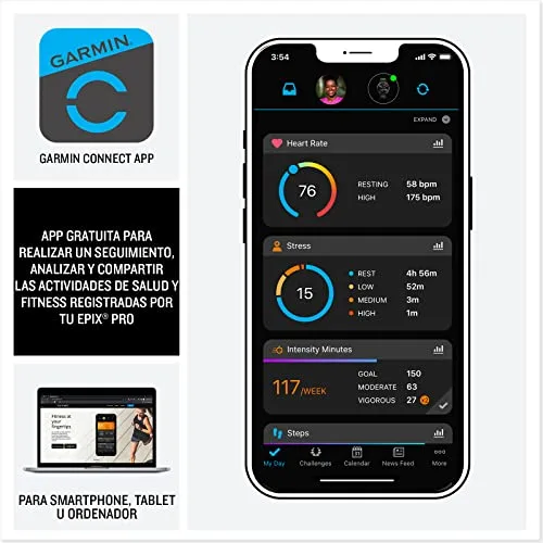 Garmin ▫️ EPIX 2, relógio GPS multidesportivo com ecrã tátil AMOLED, funcionalidades avançadas, monitorização da frequência cardíaca, mapas e música, TU EU 5