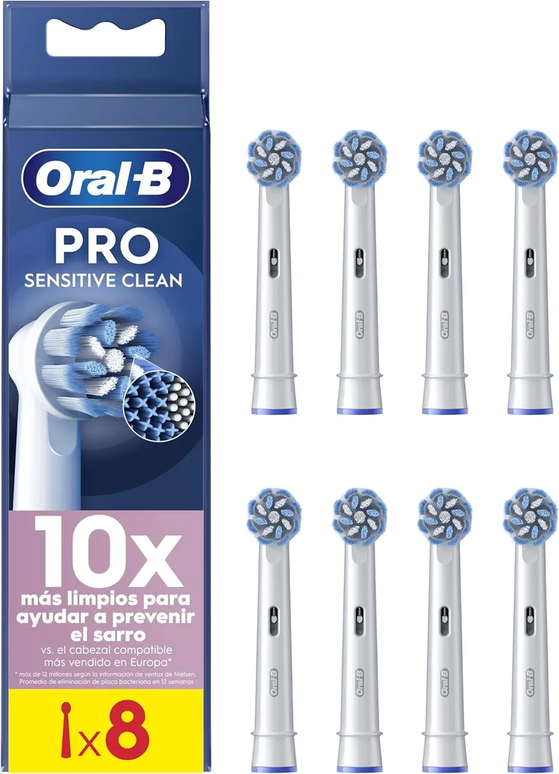 Oral-B ▫️ Pro Sensitive Clean ORIGINAL Cabeças de substituição para a escova de dentes eléctrica Oral B Pro, 8 recargas brancas com filamentos ultra-suaves em forma de X para uma limpeza suave e profunda