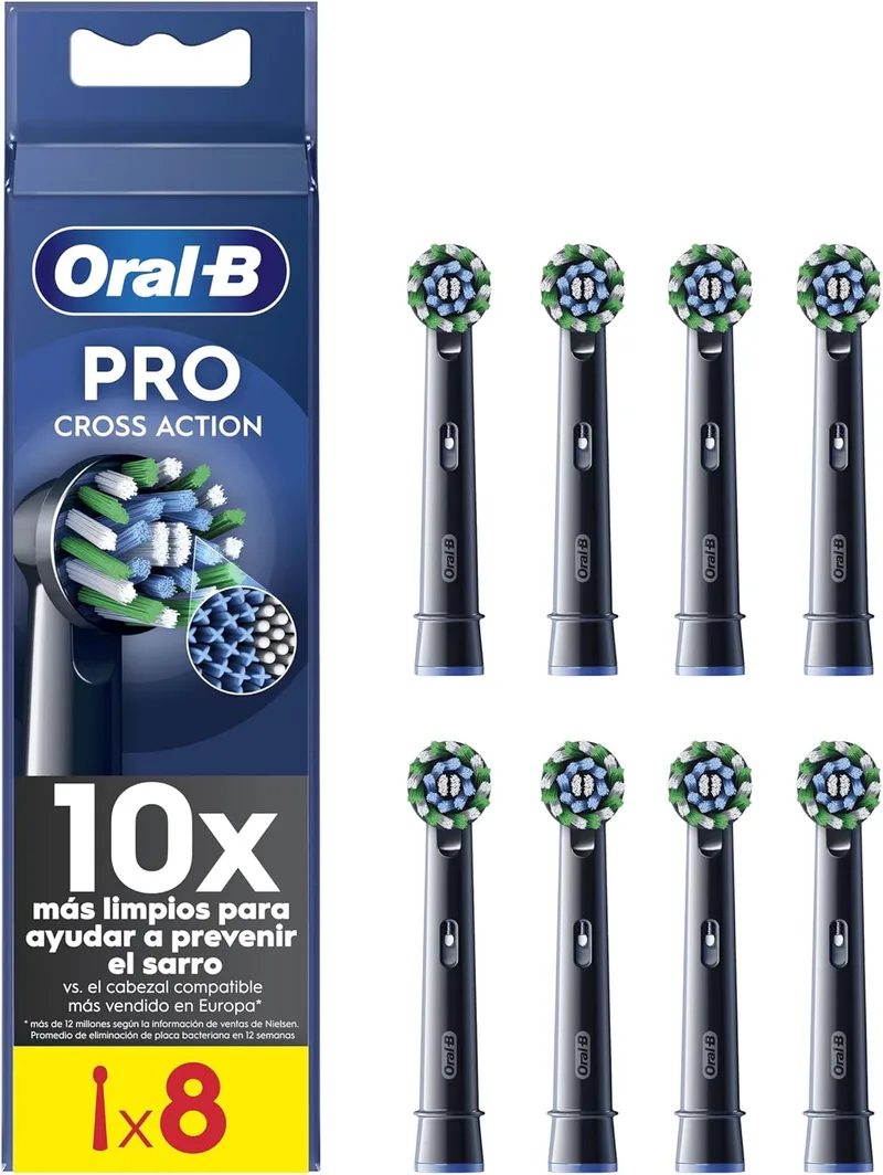 Oral-B ▫️ Pro CrossAction ORIGINAL Cabeças de substituição para a escova de dentes eléctrica Oral B Pro, embalagem de 8 recargas com indicador de utilização, preto