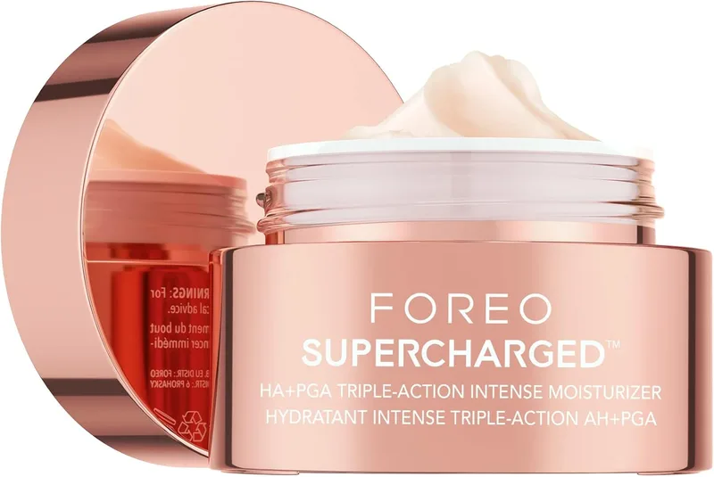 FOREO ▫️ SUPERCHARGED Creme Hidratante Facial de Tripla Ação HA+PGA - Creme Hidratante Facial para Mulher - Contorno dos Olhos - Ácido Hialurónico - Vitamina E - Vegano - Creme Facial para Homem - Cuidados da Pele - 50 ml