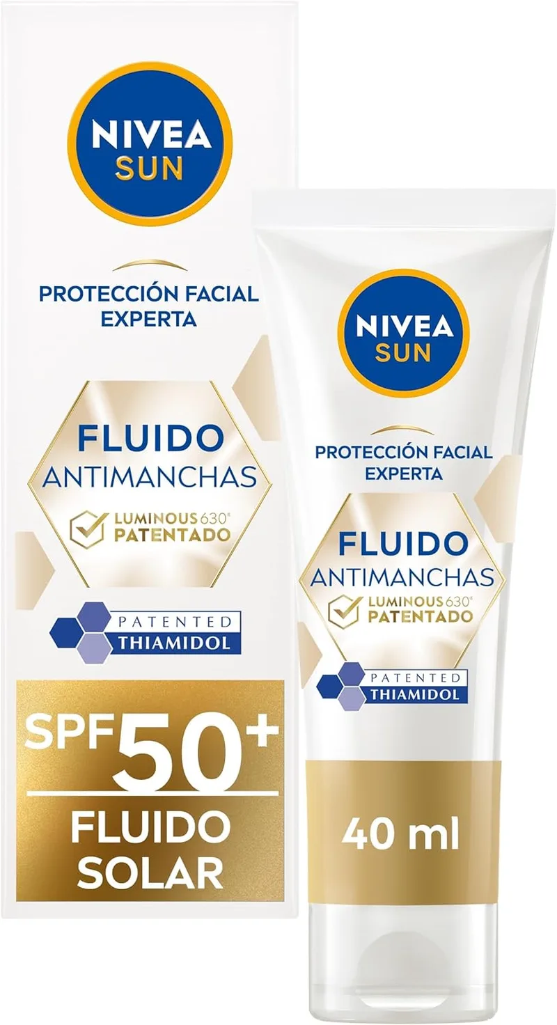 NIVEA SUN ▫️ Luminous630 - Fluido Protetor Solar Rosto 50+ Anti-Blemish - Proteção Solar Diária Rosto 50 - Proteção UVA/UVB - Tonalidade Uniforme - Ácido Hialurónico - Textura Ligeira - Todos os tipos de pele - 40 ml
