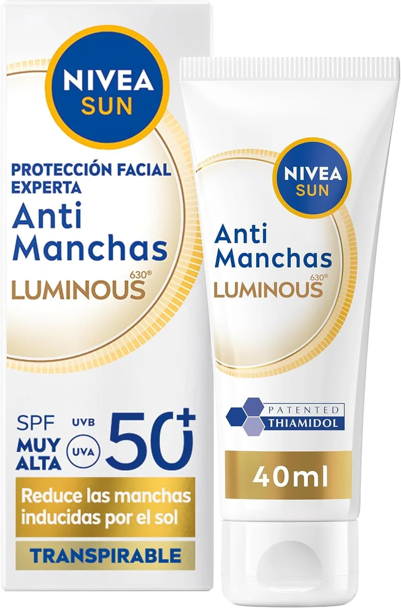 NIVEA SUN ▫️ Luminous 630 Protetor solar facial FPS 50+, 40 ml | Protetor solar facial com ácido hialurónico, tiamidol e Luminous 630, creme facial leve anti-manchas, para todos os tipos de pele