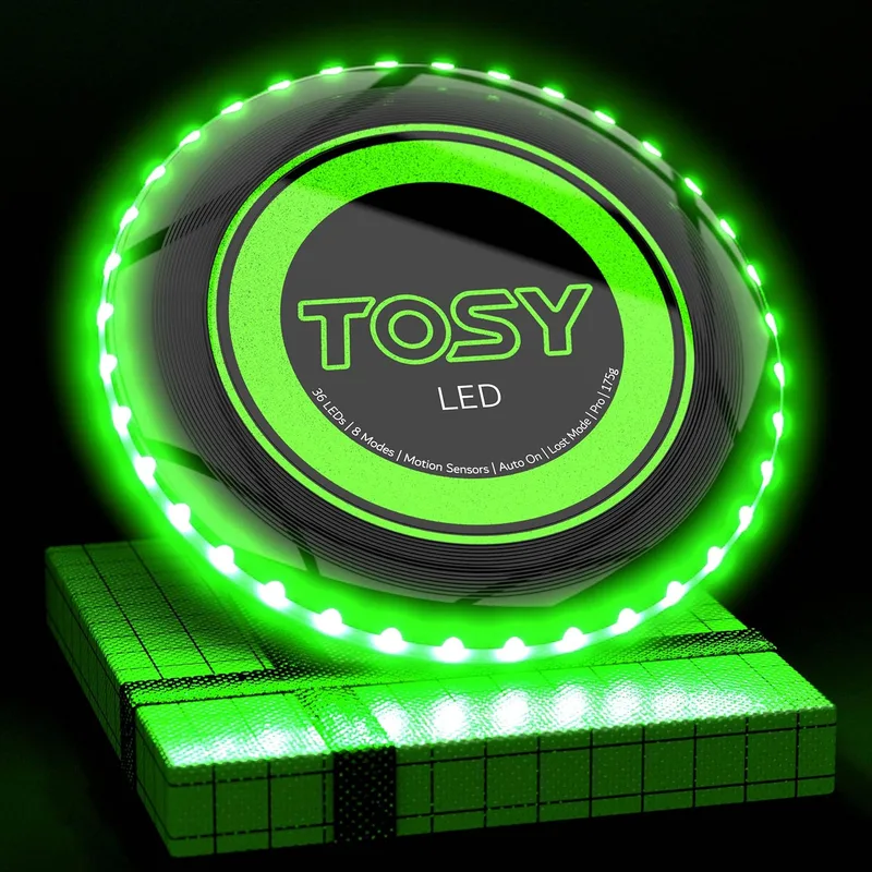 TOSY ▫️ Flying Disc - 36 LEDs, Brilhante, Modos inteligentes, iluminação automática, recarregável, presente de Páscoa e de aniversário para crianças e adolescentes, frisbee de 175 g