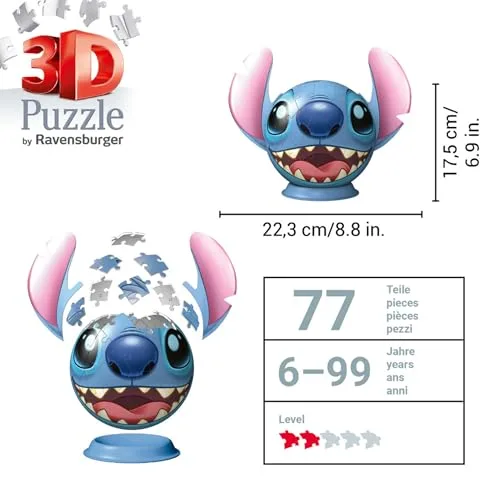 Ravensburger ▫️ Puzzle 3D «Stitch com Orelhas», 77 peças, a partir dos 6 anos 3