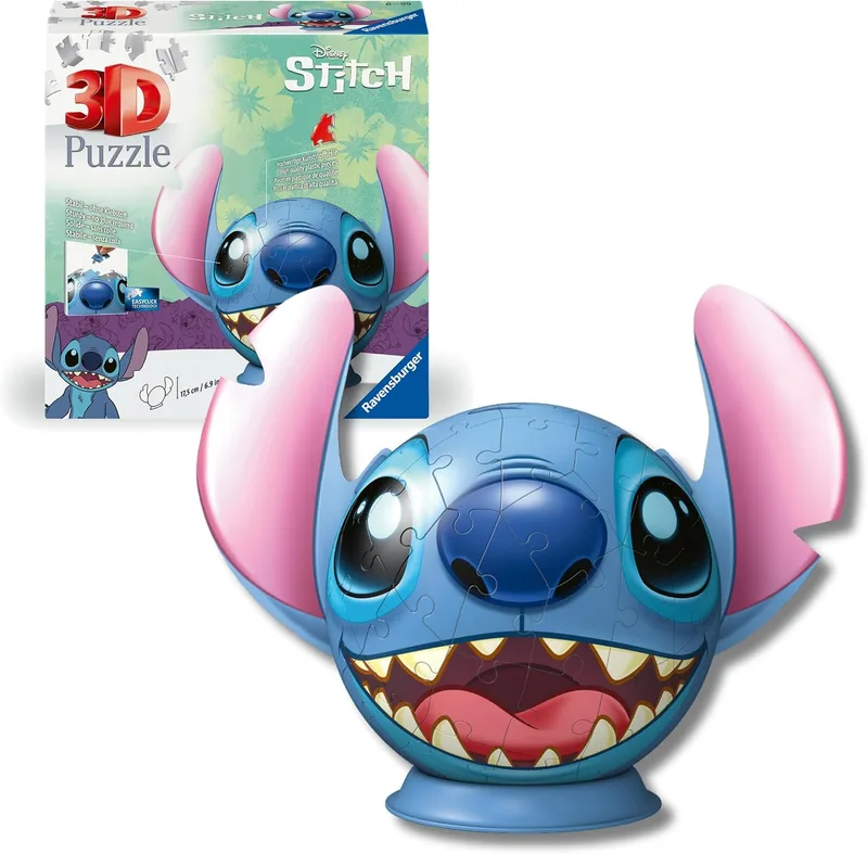 Ravensburger ▫️ Puzzle 3D «Stitch com Orelhas», 77 peças, a partir dos 6 anos