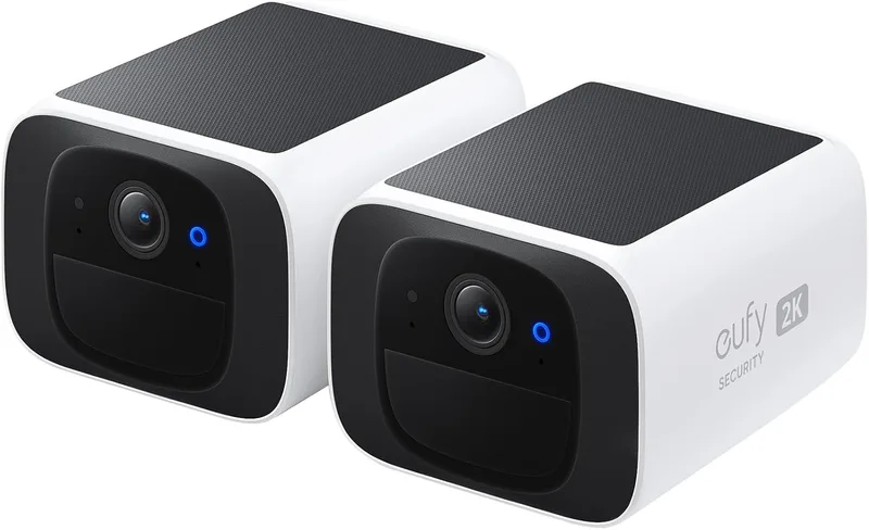 eufy Security ▫️ Câmara de vigilância exterior S220 SoloCam, embalagem de 2 unidades, resolução 2K, sistema solar, energia inesgotável, câmara de vigilância com energia solar, Wi-Fi de 2,4 GHz, sem mensalidades