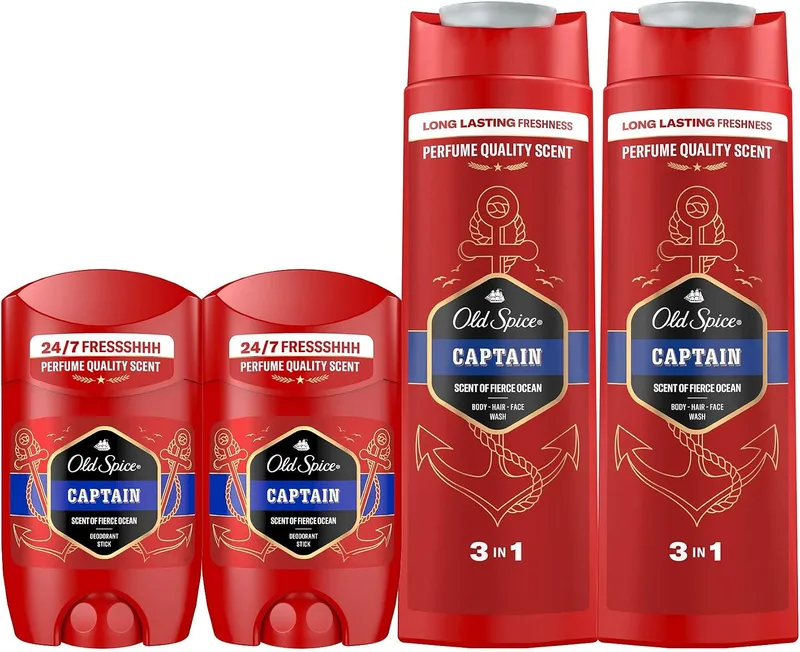 Old Spice ▫️ Desodorizante em barra Captain para homem 2x50 ml + Gel e champô 2x400 ml
