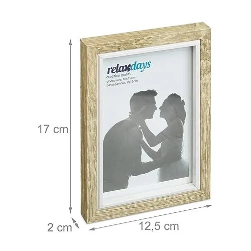 Relaxdays ▫️ Conjunto com 10 molduras para fotografias, 10x15, vertical ou horizontal, efeito madeira, porta-retratos, passepartouts, castanho e branco 4