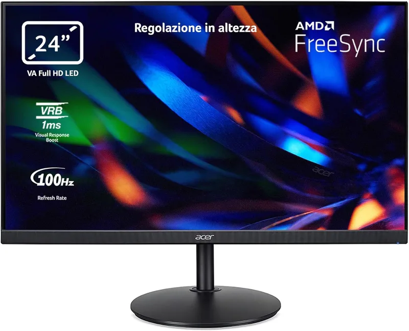 acer ▫️ CBA242YHbirf - Monitor de 24" Full HD 100 Hz (60 cm, 1920x1080, 16:9, 250 Nits, tempo de resposta VRB de 1 ms, AMD FreeSync, ZeroFrame, 1xVGA/1xHDMI 1.4) Preto ajustável em altura