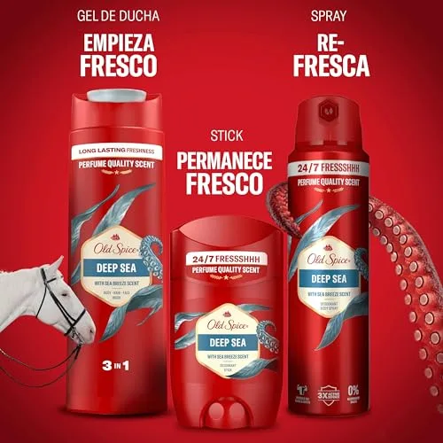 Old Spice ▫️ Gel de banho e champô 3 em 1 Deep Sea para homem, 4x400 ml 7
