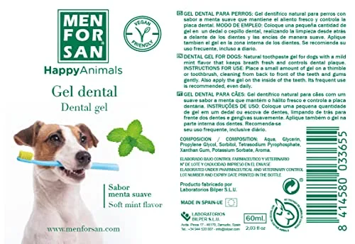 MENFORSAN ▫️ Gel dentário para cães | Gel dentário natural | Hálito fresco | Controla a placa dentária | Sabor a menta | Inclui um dedal de oferta | 60 ml 2