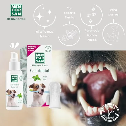 MENFORSAN ▫️ Gel dentário para cães | Gel dentário natural | Hálito fresco | Controla a placa dentária | Sabor a menta | Inclui um dedal de oferta | 60 ml 3