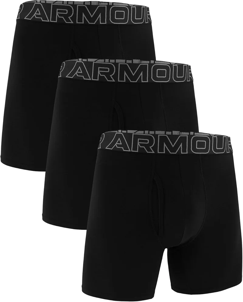 Under Armour ▫️ Conjunto de 3 boxers de algodão de alto desempenho, comprimento de costura interna de 6", conforto durante todo o dia e ultra-suaves - Roupa interior para homens e rapazes (Conjunto de 3)