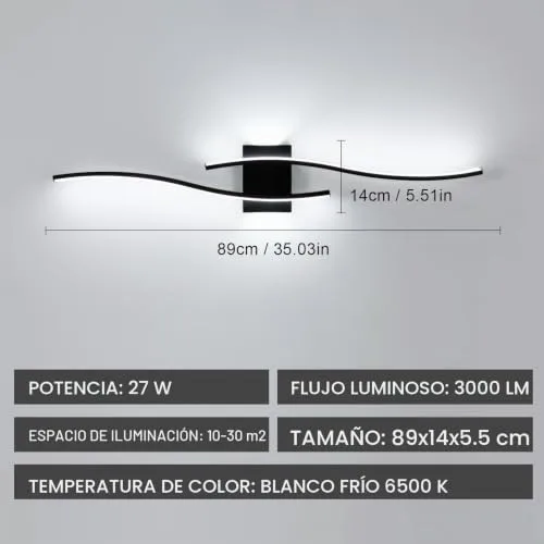 Comely ▫️ Aplique de parede interior LED 27 W, 3000 lm, luz branca fria, 6500 K 4