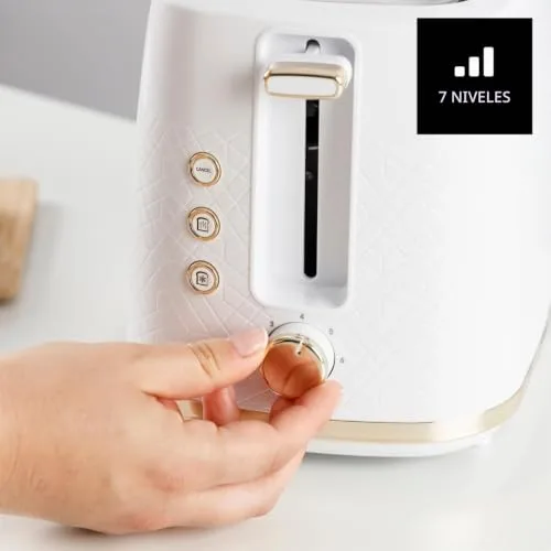 Taurus ▫️ Torradeira Fusion Crunch, 2 ranhuras curtas, 7 níveis de torragem, 3 funções: Cancelar, Reaquecer, Descongelar, centragem automática, tabuleiro para recolher migalhas, 800 W 3