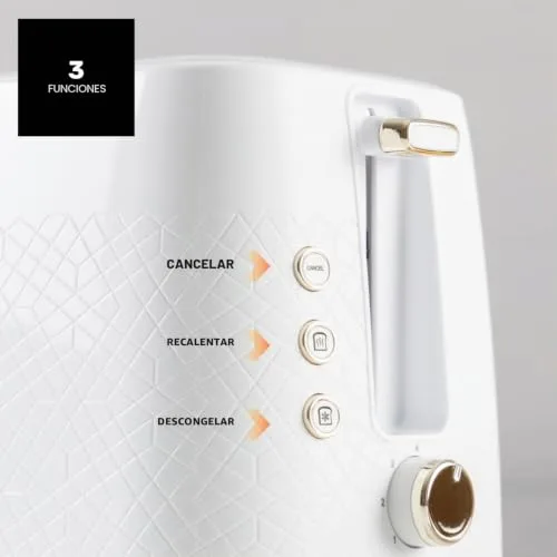 Taurus ▫️ Torradeira Fusion Crunch, 2 ranhuras curtas, 7 níveis de torragem, 3 funções: Cancelar, Reaquecer, Descongelar, centragem automática, tabuleiro para recolher migalhas, 800 W 4