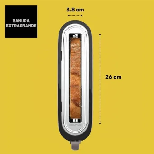 Taurus ▫️ Torradeira Mytoast Nero 1000 W, 7 níveis de torragem, ranhura extralarga 26 x 3,8, sistema de autocentragem, tabuleiro recolhedor de migalhas, elevação extra, enrolador de cabo, pés antiderrapantes 5