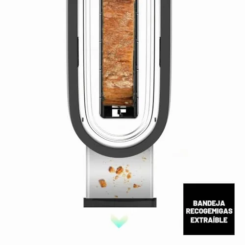 Taurus ▫️ Torradeira Mytoast Nero 1000 W, 7 níveis de torragem, ranhura extralarga 26 x 3,8, sistema de autocentragem, tabuleiro recolhedor de migalhas, elevação extra, enrolador de cabo, pés antiderrapantes 6