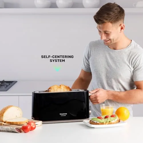 Taurus ▫️ Torradeira Mytoast Nero 1000 W, 7 níveis de torragem, ranhura extralarga 26 x 3,8, sistema de autocentragem, tabuleiro recolhedor de migalhas, elevação extra, enrolador de cabo, pés antiderrapantes 7