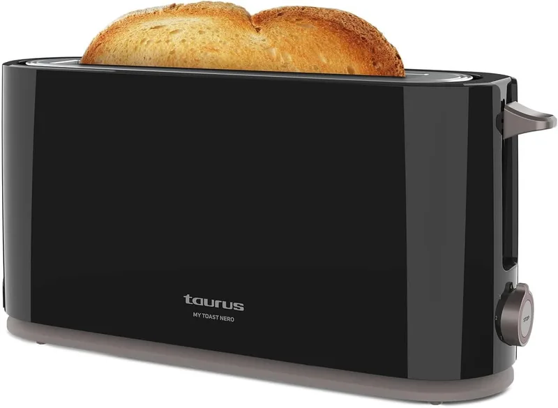 Taurus ▫️ Torradeira Mytoast Nero 1000 W, 7 níveis de torragem, ranhura extralarga 26 x 3,8, sistema de autocentragem, tabuleiro recolhedor de migalhas, elevação extra, enrolador de cabo, pés antiderrapantes