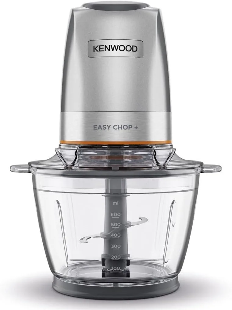 kenwood ▫️ EasyChop+ CHP62.400SI - Picador com sistema de lâminas Quad Blade em aço inoxidável, sistema de controlo, picador de gelo, taça de vidro de 600 ml, lavável na máquina de lavar louça, 500 W,