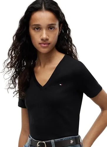 Tommy Hilfiger ▫️ Camiseta de manga curta para mulher New Slim Cody com decote em V 4