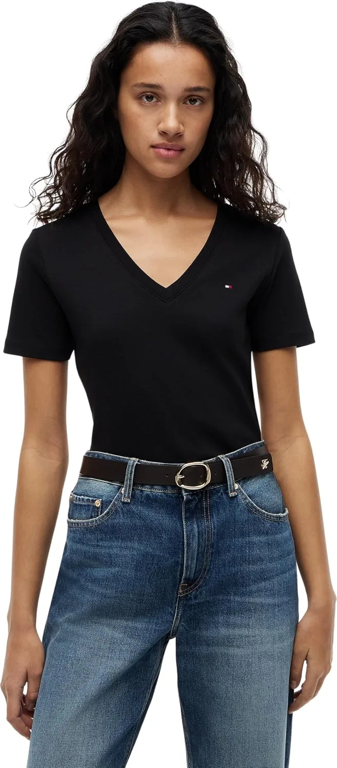 Tommy Hilfiger ▫️ Camiseta de manga curta para mulher New Slim Cody com decote em V