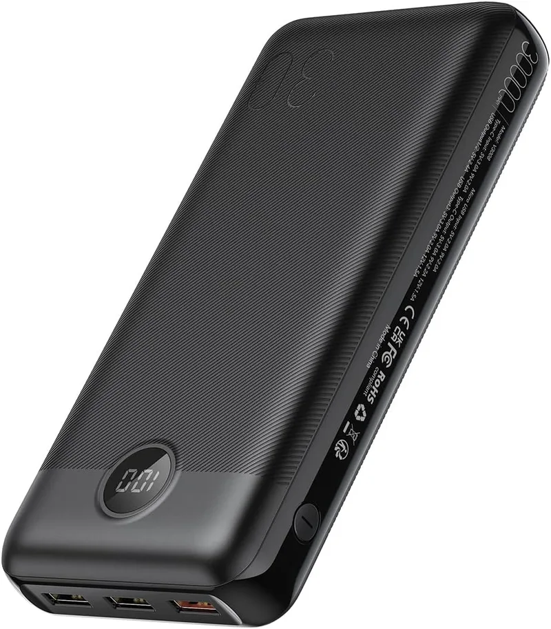 VEGER ▫️ Power Bank,30000mAh Bateria externa com ecrã LED USB C Bateria portátil USB C Carregamento rápido PD 20W QC 3.0 com 2 entradas e 4 saídas Compatível com iPhone, Samsung, Huawei, Tablet e muito mais.