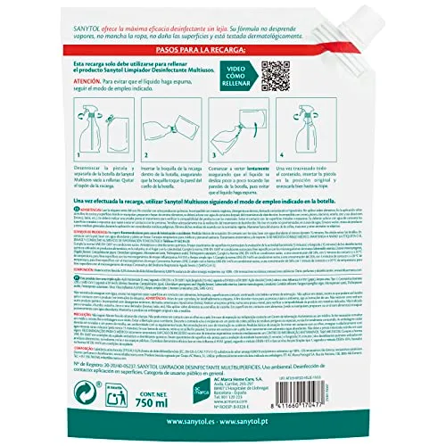 Sanytol ▫️ Eco Recarga de Produto de Limpeza e Desinfetante Multiusos com Aroma a Eucalipto 750 ml 2